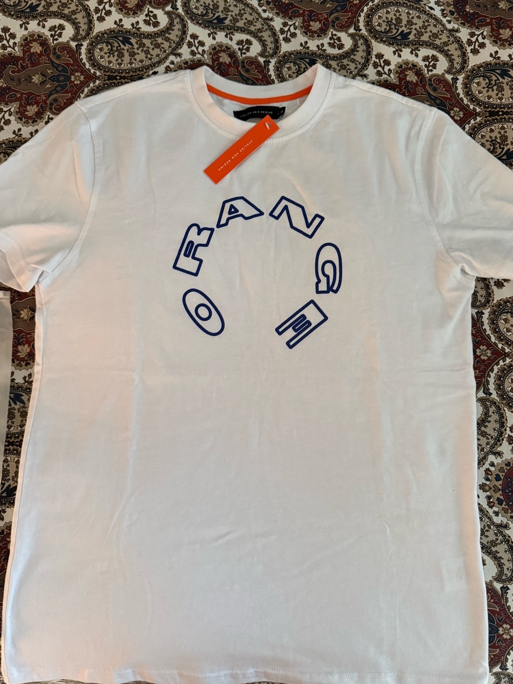 NWT Atelier New Regime Short-Sleeve Graphic Tee with Blue Logo